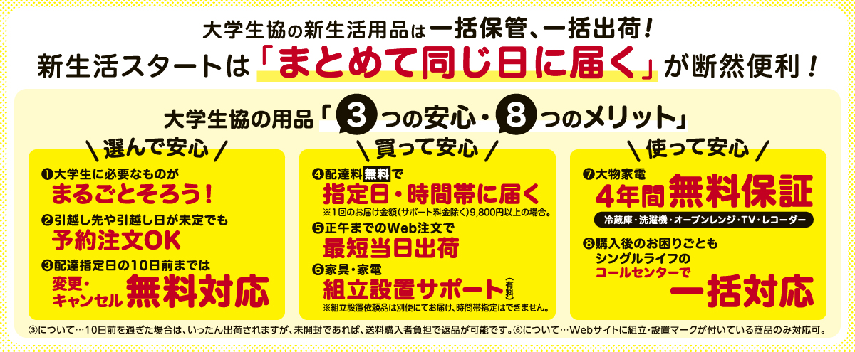 引越日に合わせまとめて受け取り！ 大学生協の新生活用品のご紹介｜大学生協のお部屋探しWeb全国版